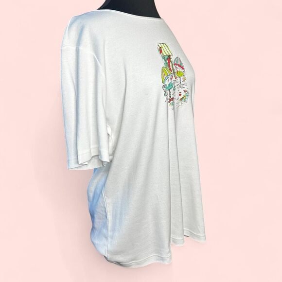 NWT CJ Banks Cottagecore Cafe Graphic Tee – White 1X - Whimsical Patio Scene - Picture 2 of 8